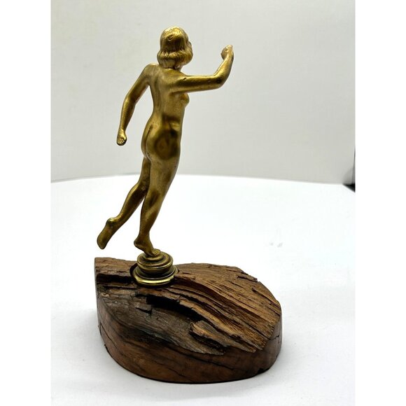 Brass Bronze Cast Metal Art Deco 8" Nude Statue Figurine Lady on Wood Base Vtg - Picture 5 of 15